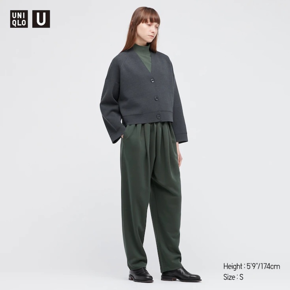 Uniqlo U NWT women’s L large merino blend long sleeve cropped cardigan gray